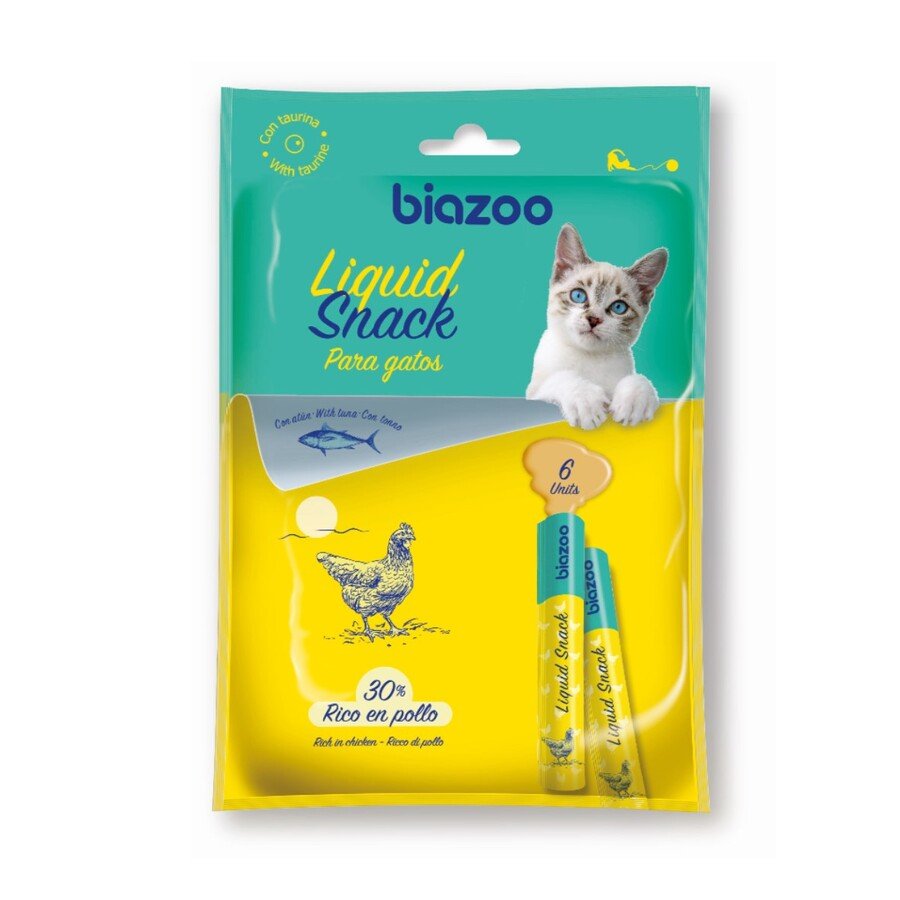 Snack líquido para gato BIOZOO pollo con atún pack 6 x 15 g