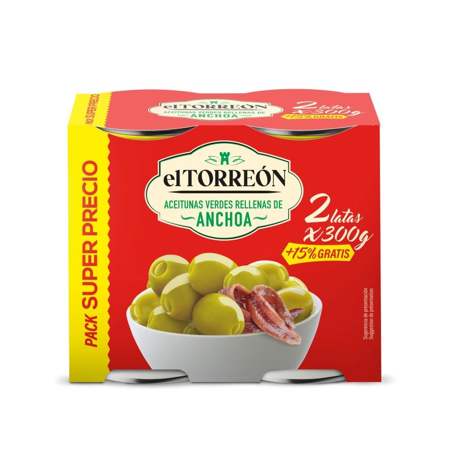 Aceituna rellena de anchoa EL TORREON pack 2x130 g pne.