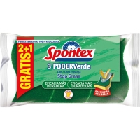 Estropajo SPONTEX Poder Verde con esponja 2 unidades + 1 unidad gratis