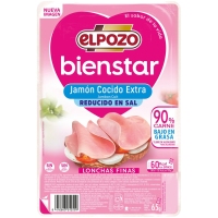 Jamón cocido extra ELPOZO Bienstar bajo en grasa reducido en sal lonchas 65 g