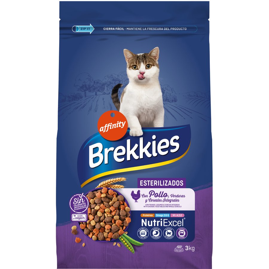 Alimento gato BREKKIES esterilizado pollo,verduras y cereales 3 kg
