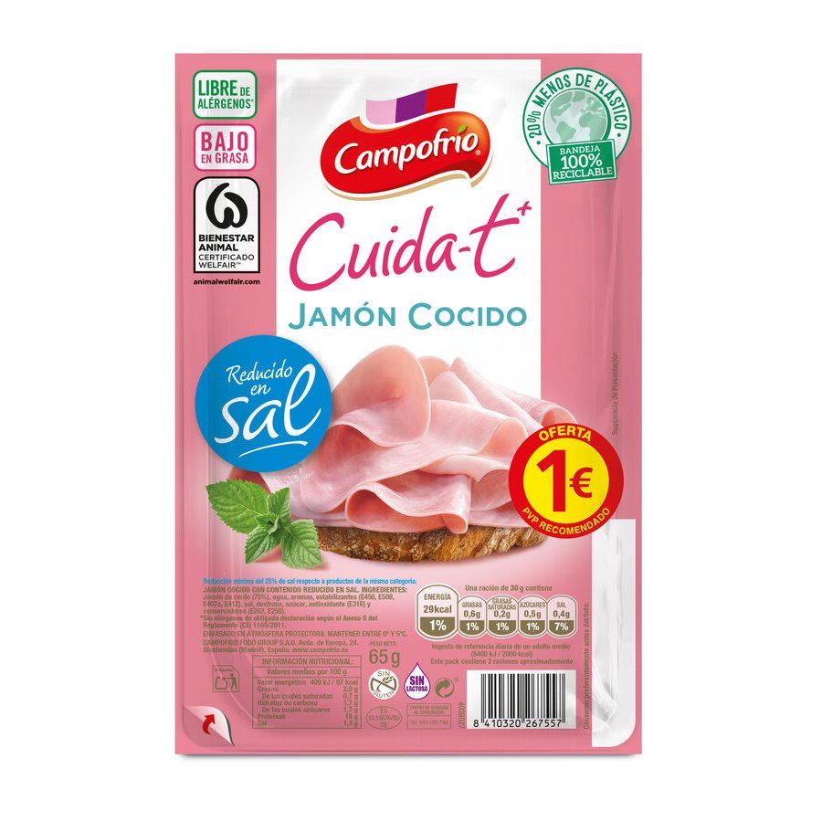 Jamón cocido CAMPOFRIO Cuida-T+ 65 g