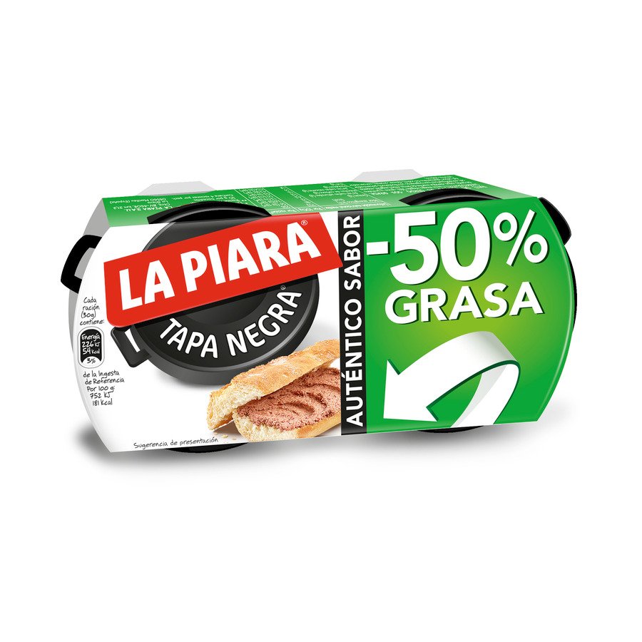 Paté tapa negra LA PIARA 50% menos grasa pack 2x73 g