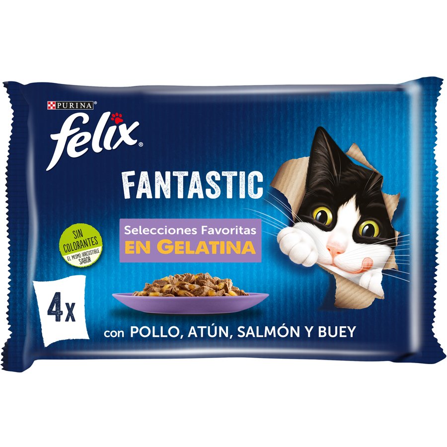 Alimento gato FELIX Fantastic carne/pescado gel 4x85 g