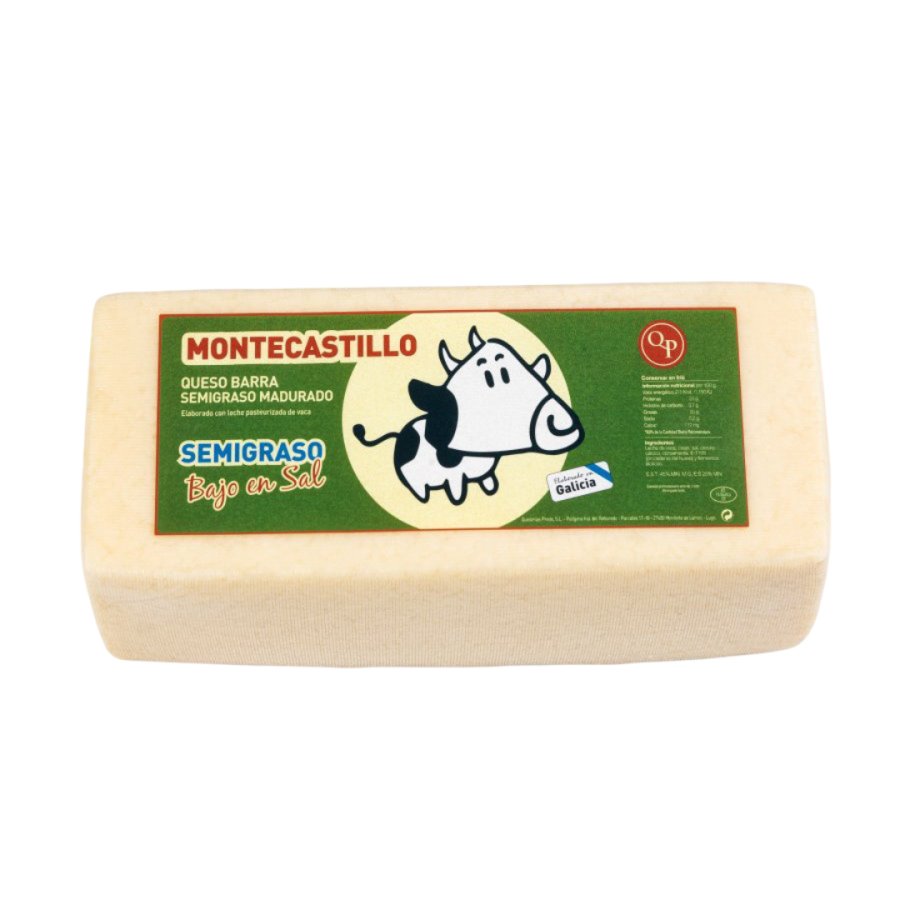 Queso barra MONTECASTILLO semigraso bajo en sal kilo