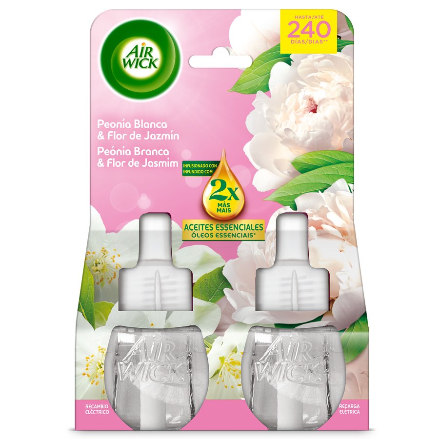 Ambientador eléctrico AIR WICK peonía blanca&flor de jazmín recambio duplo