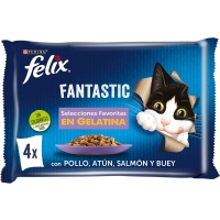 Alimento gato FELIX Fantastic carne/pescado gel 4x85 g
