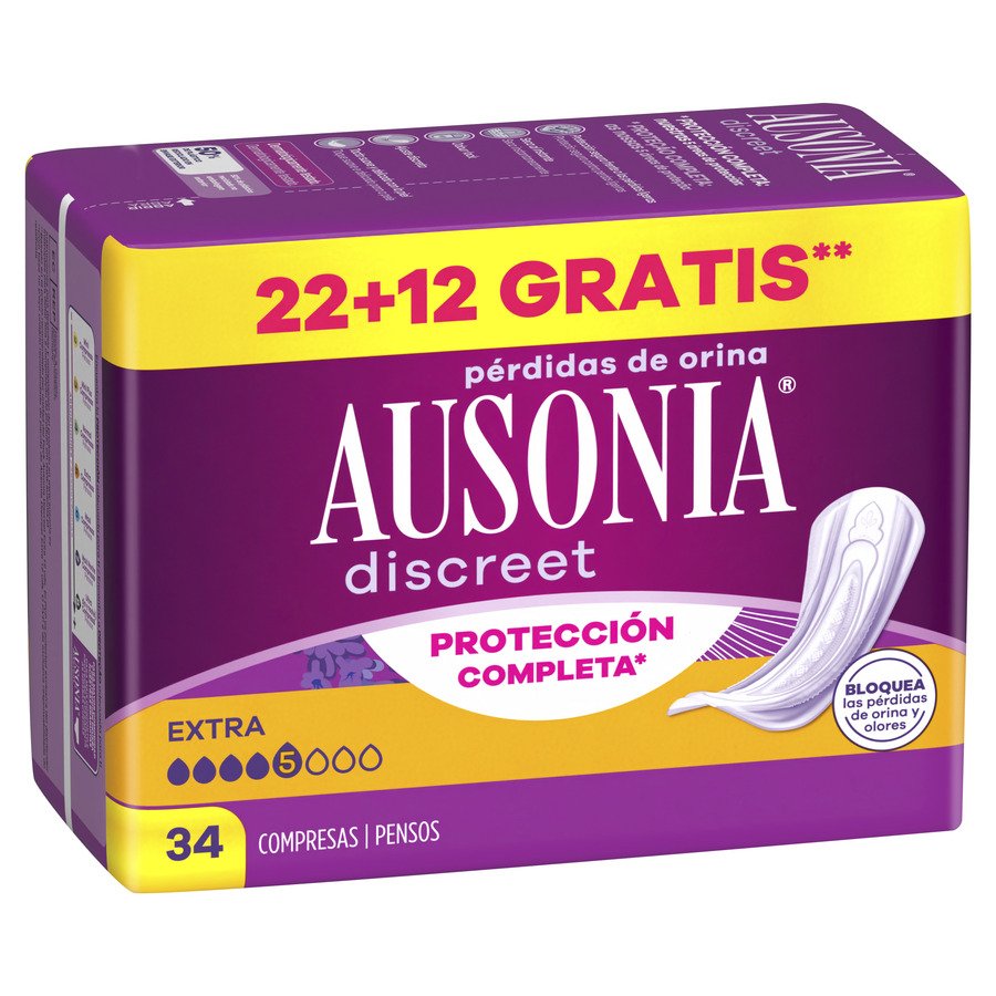 Compresas incontinencia AUSONIA Discreet Extra 22 unidades + 12 unidades gratis