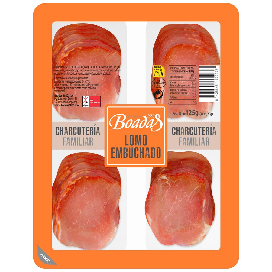 Lomo embuchado BOADAS lonchas pack 4x31,25 g