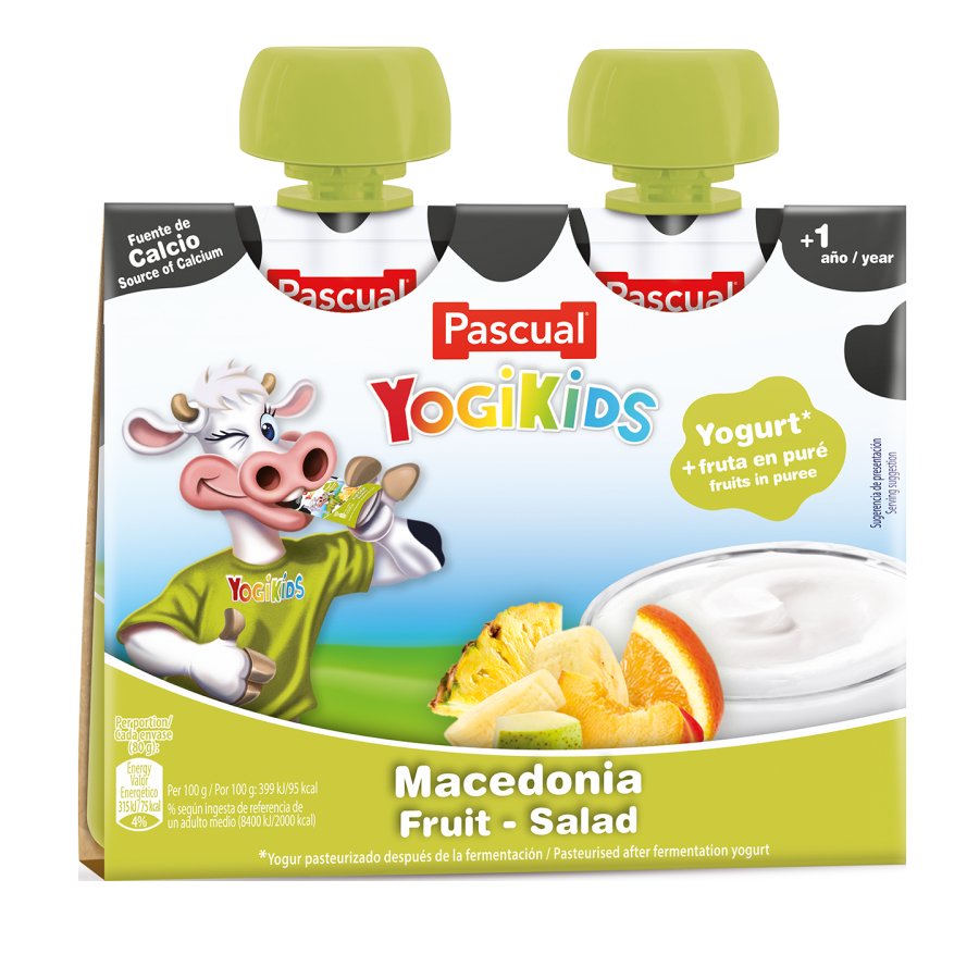 Yogur pasteurizado PASCUAL Yogikids macedonia pouch 2x80 g