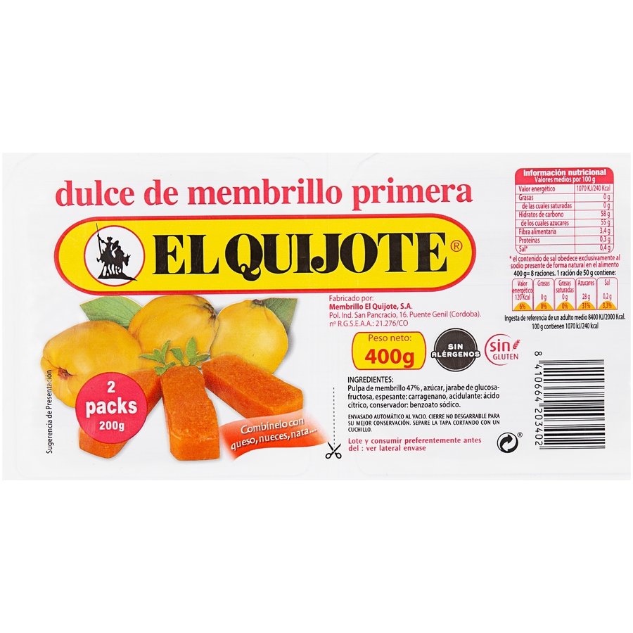 Dulce de membrillo EL QUIJOTE pack 2 x 200 g