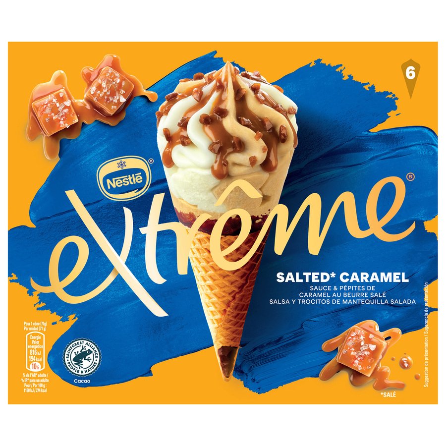 Helado cono NESTLE EXTREME salted caramel 6 unidades 426 g