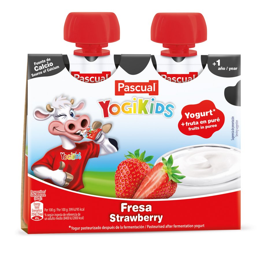 Yogur pasteurizado PASCUAL Yogikidsfresa pouch 2X80 g