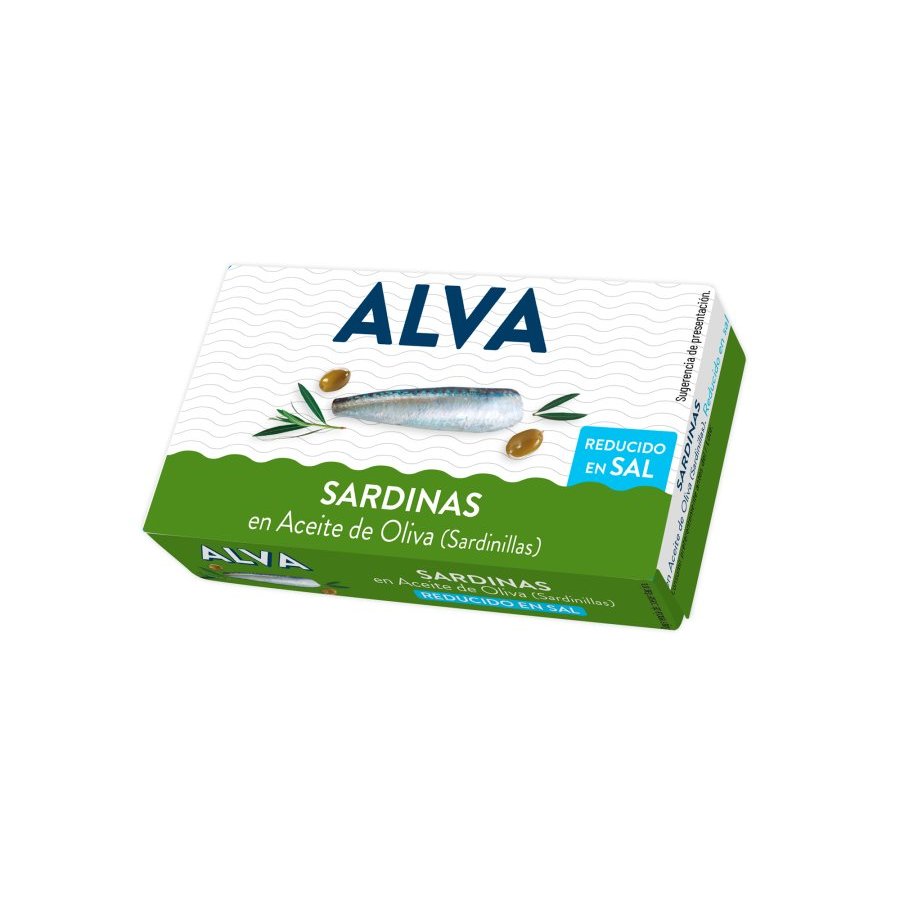 Sardinillas en aceite de oliva ALVA reducido en sal 88 g pn.