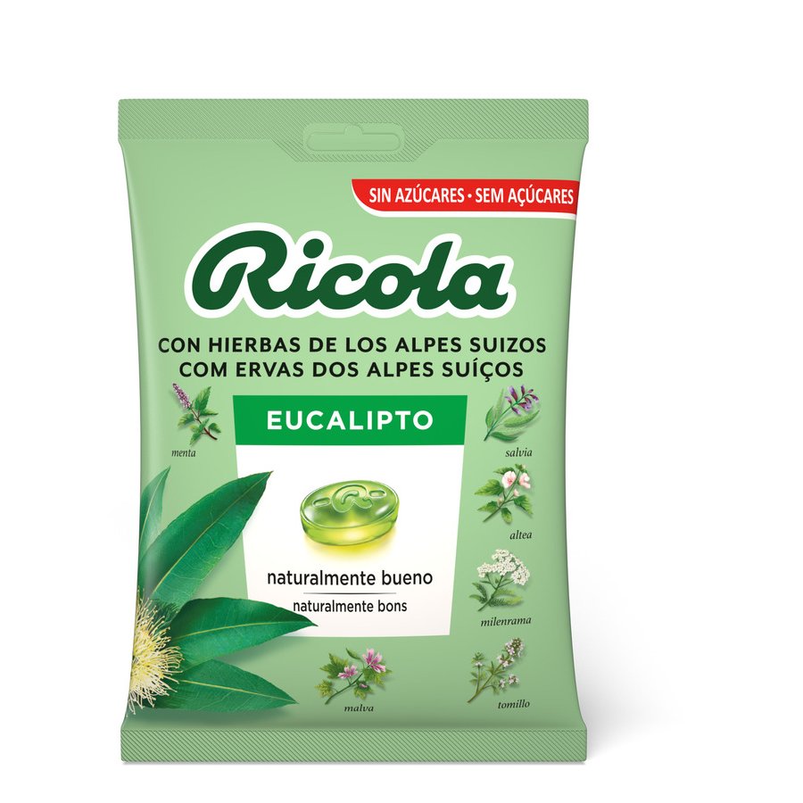 Caramelos RICOLA eucalipto sin azúcar bolsa 70 g