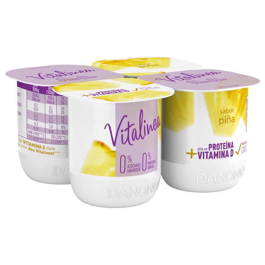 Leche fermentada desnatada DANONE VITALINEA sabor piña pack 4x120 g