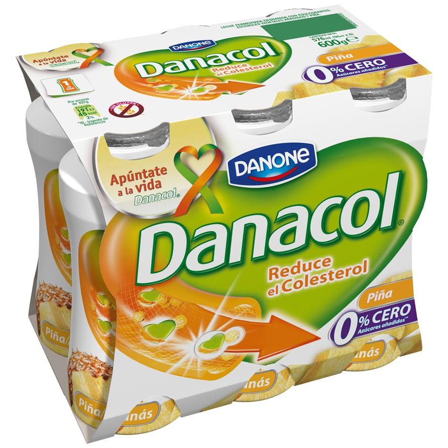 Leche fermentada líquida DANACOL DANONE piña pack 6x100 g