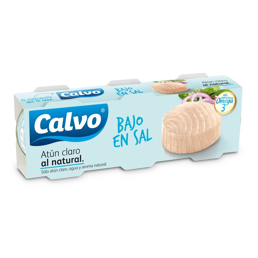 Atún claro al natural CALVO bajo en sal 3xRO-80 168 g pne.