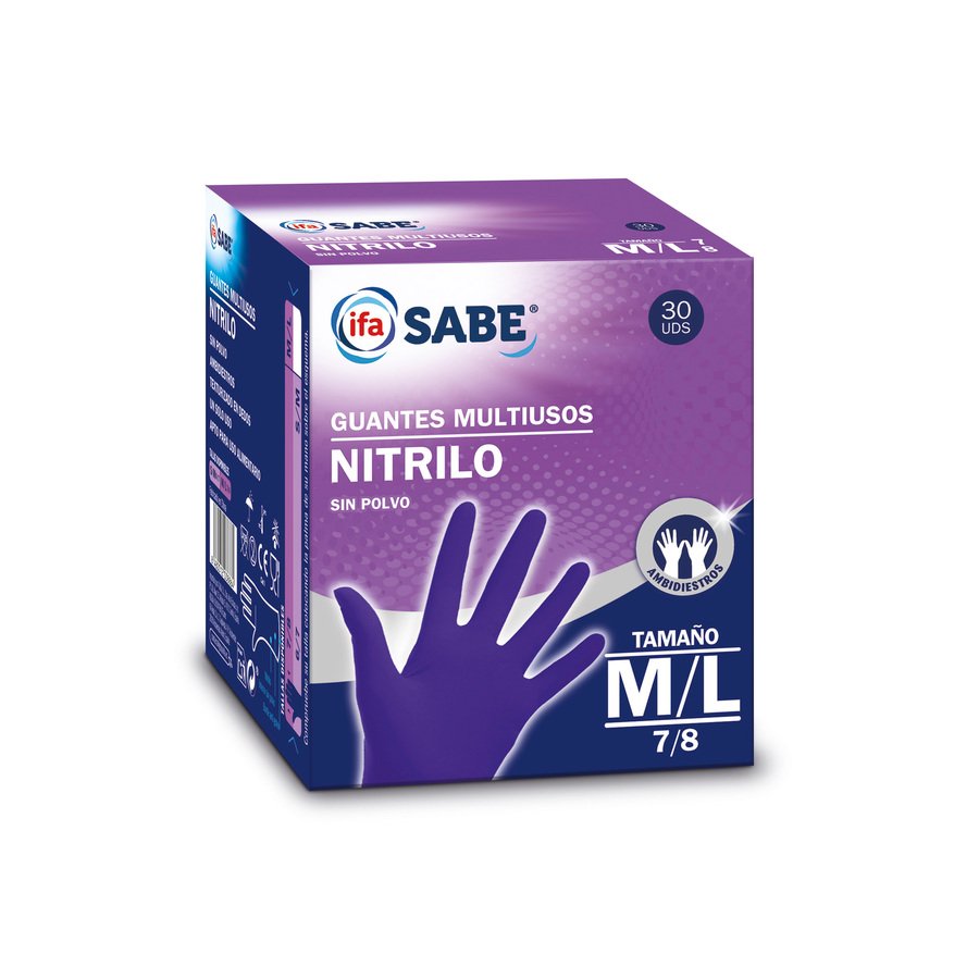 Imagen de Guantes multiusos nitrilo sin polvo IFA SABE tamaño M/L 7/8 30 unidades