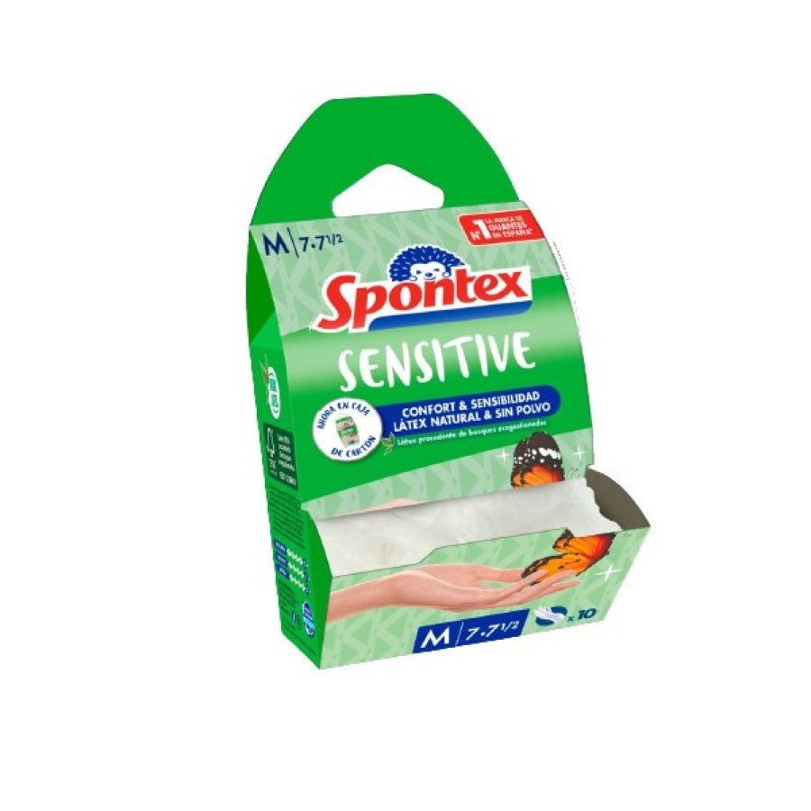 Guantes látex natural SPONTEX sensitive t/m 10 unidades