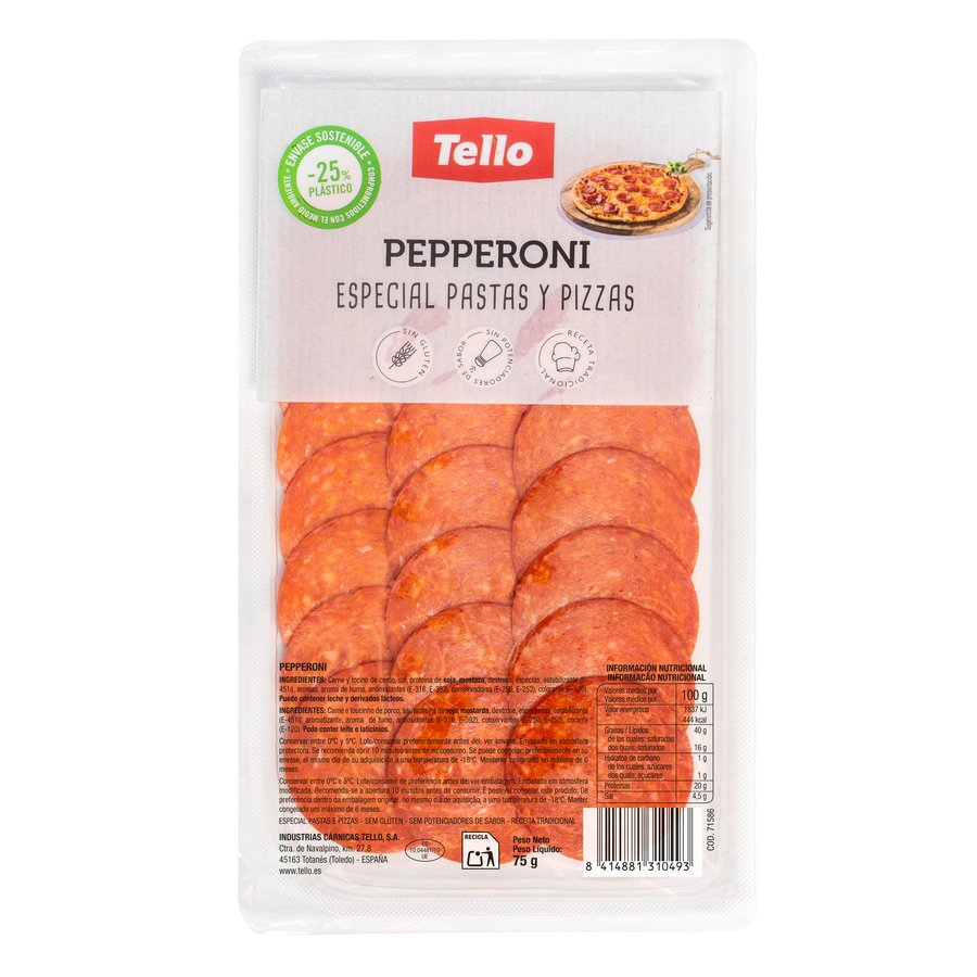Pepperoni TELLO especial pastas y pizzas 75 g