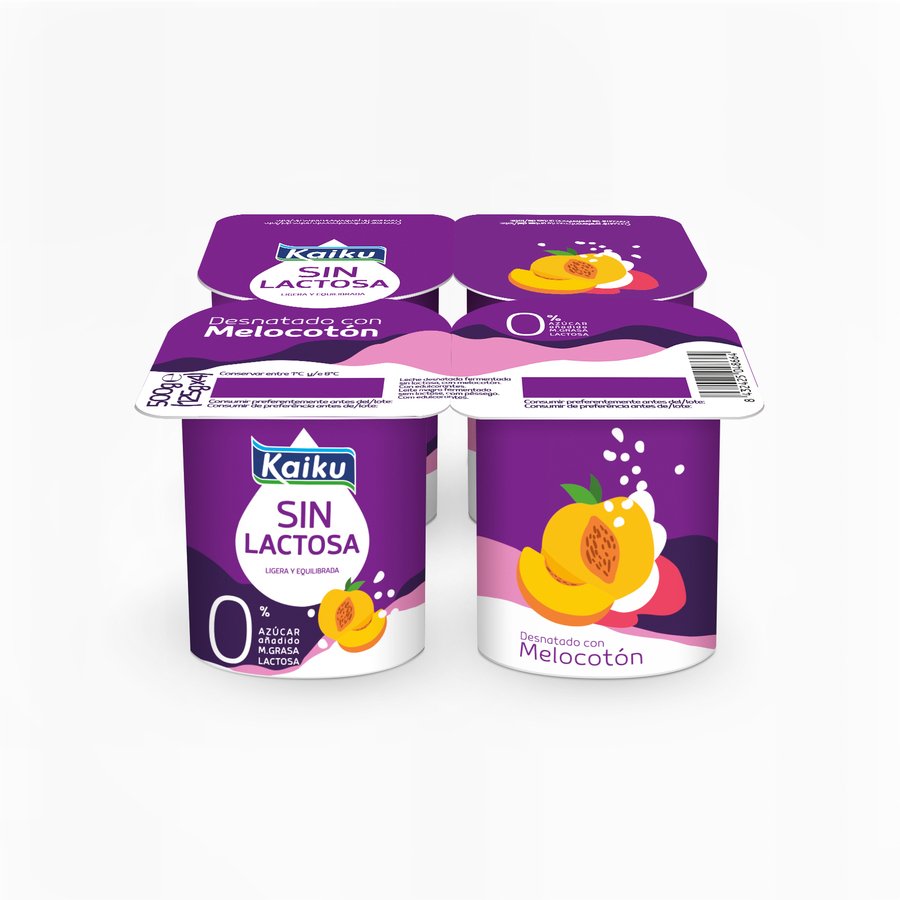 Leche fermentada sin lactosa KAIKU desnatado con melocotón pack 4x125 g