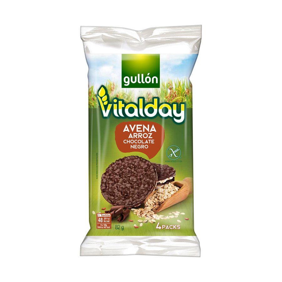 Tortitas de avena arroz GULLON Vitalday chocolate negro 4 packs 82 g