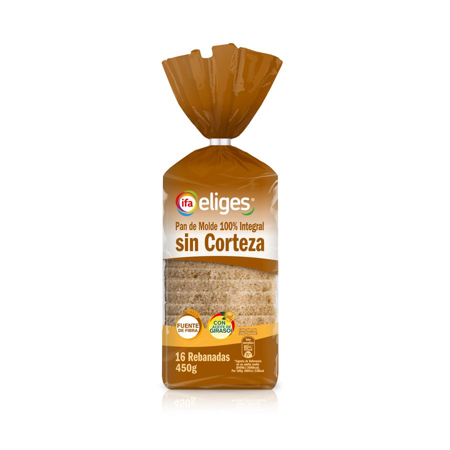 Pan de molde IFA ELIGES 100% integral sin corteza 450 g