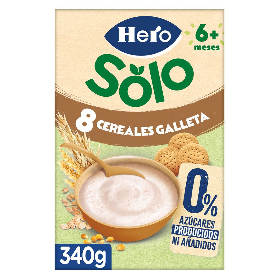 Papilla HERO SOLO 8 cereales galleta estuche 340 g