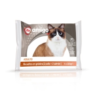 Alimento gato bocaditos gelatina pollo-salmón IFA AMIGO 4x100 g