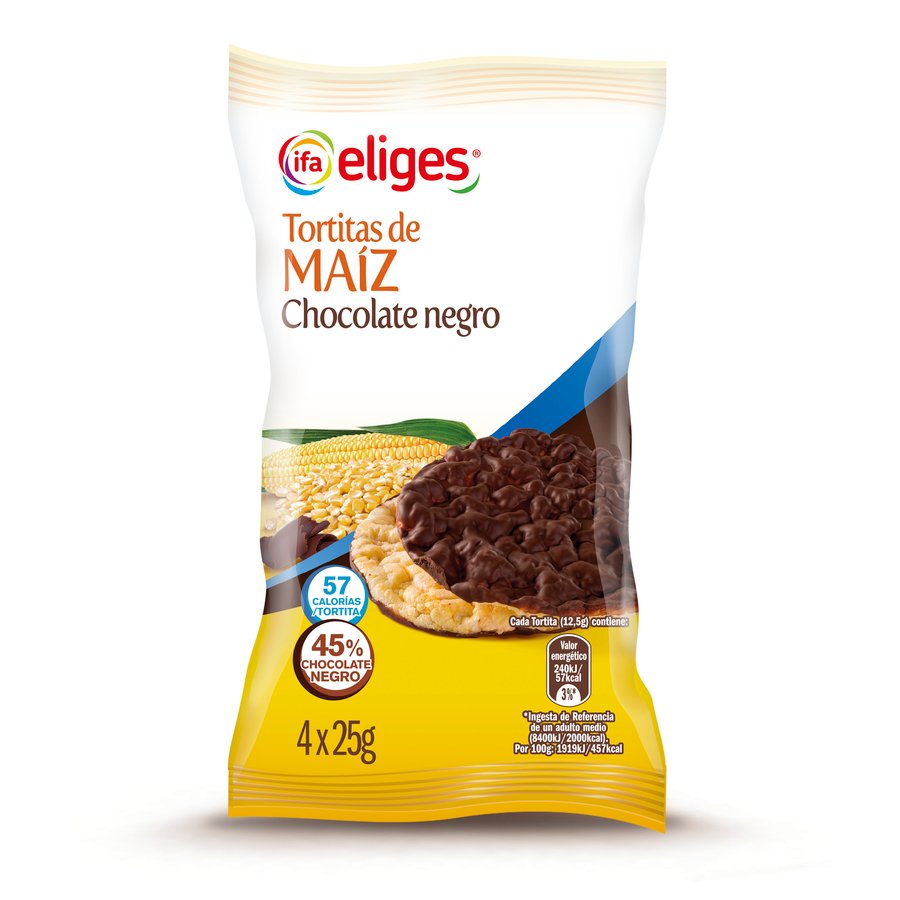 Tortitas de maíz IFA Eliges chocolate negro 4 x 25 g