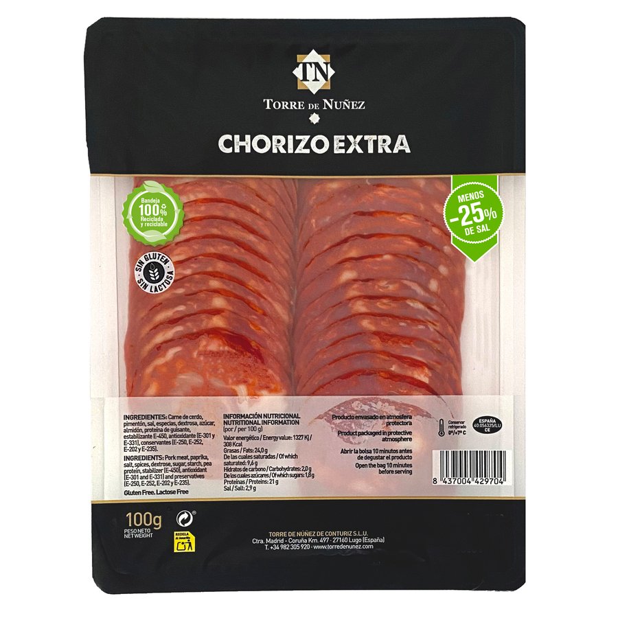 Chorizo extra TORRE DE NUÑEZ lonchas 100 g