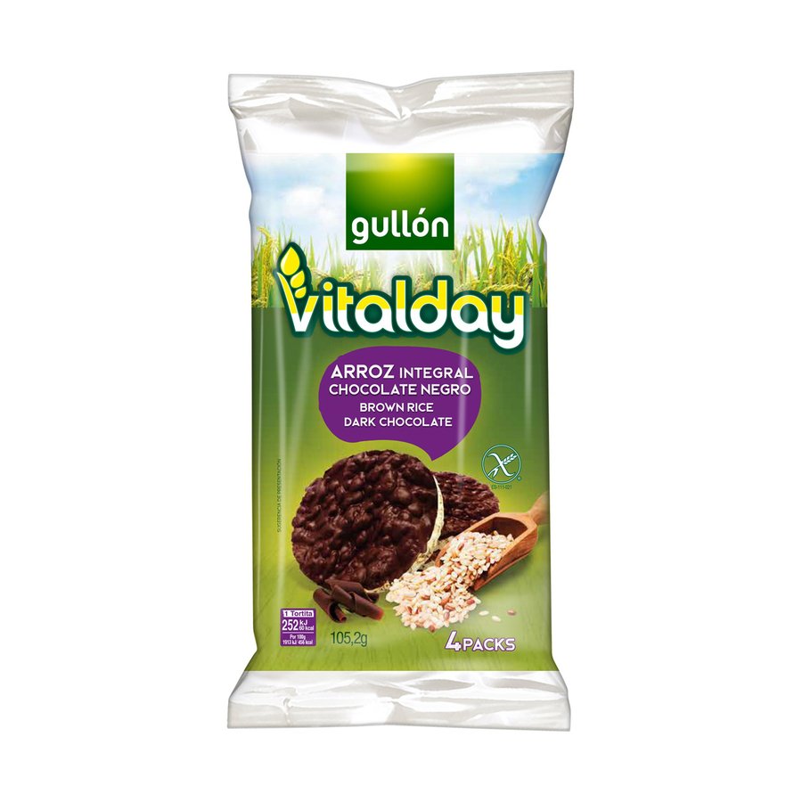Tortitas de arroz integral GULLON Vitalday chocolate negro 4 packs 105 g