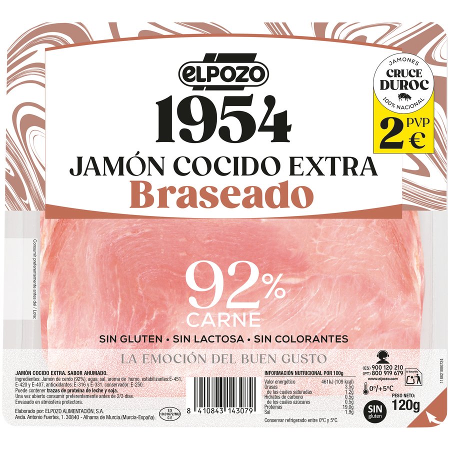 Jamón cocido extra braseado ELPOZO 1954 120 g