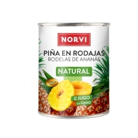 Piña en su jugo NORVI rodajas lata 500 g pne.