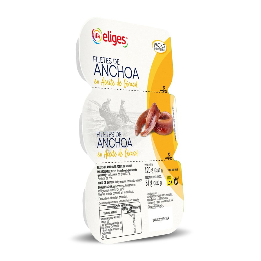 Filetes anchoa aceite girasol IFA ELIGES 3X40 g pn.