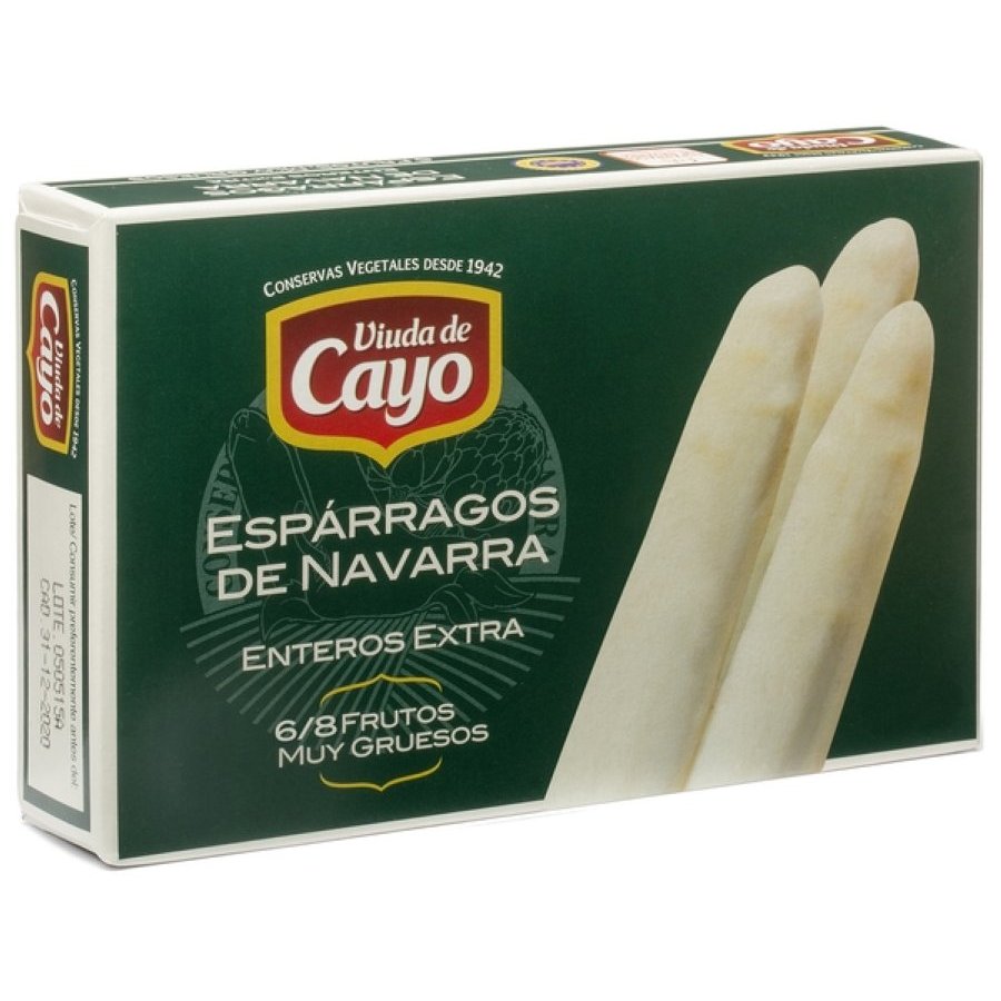 Espárragos blancos VIUDA DE CAYO muy gruesos 6/8 Extra (IGP Espárrago de Navarra) lata 220 g pne.