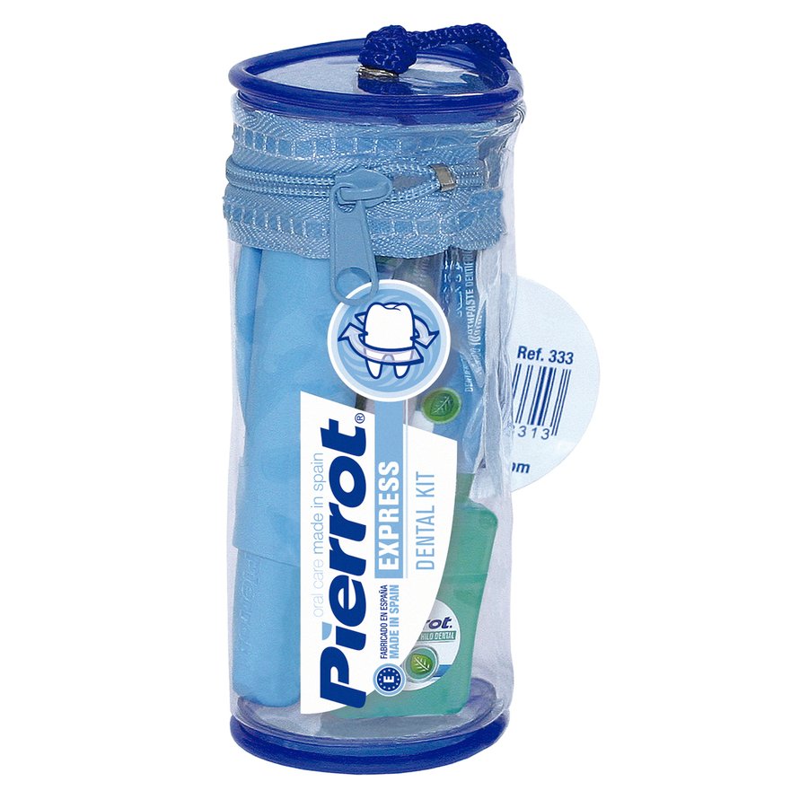 Kit dental viaje PIERROT (cepillo + dentífrico 25 ml. + seda 5 m.)