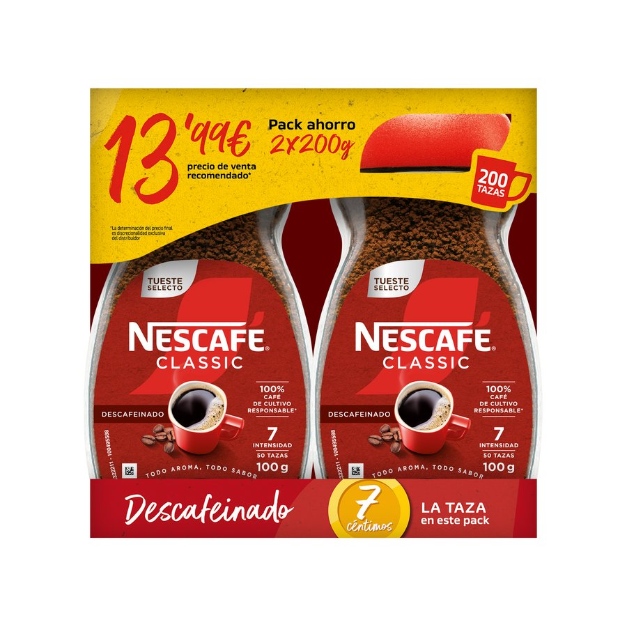 Café soluble NESCAFE descafeinado pack 2 x 200 g
