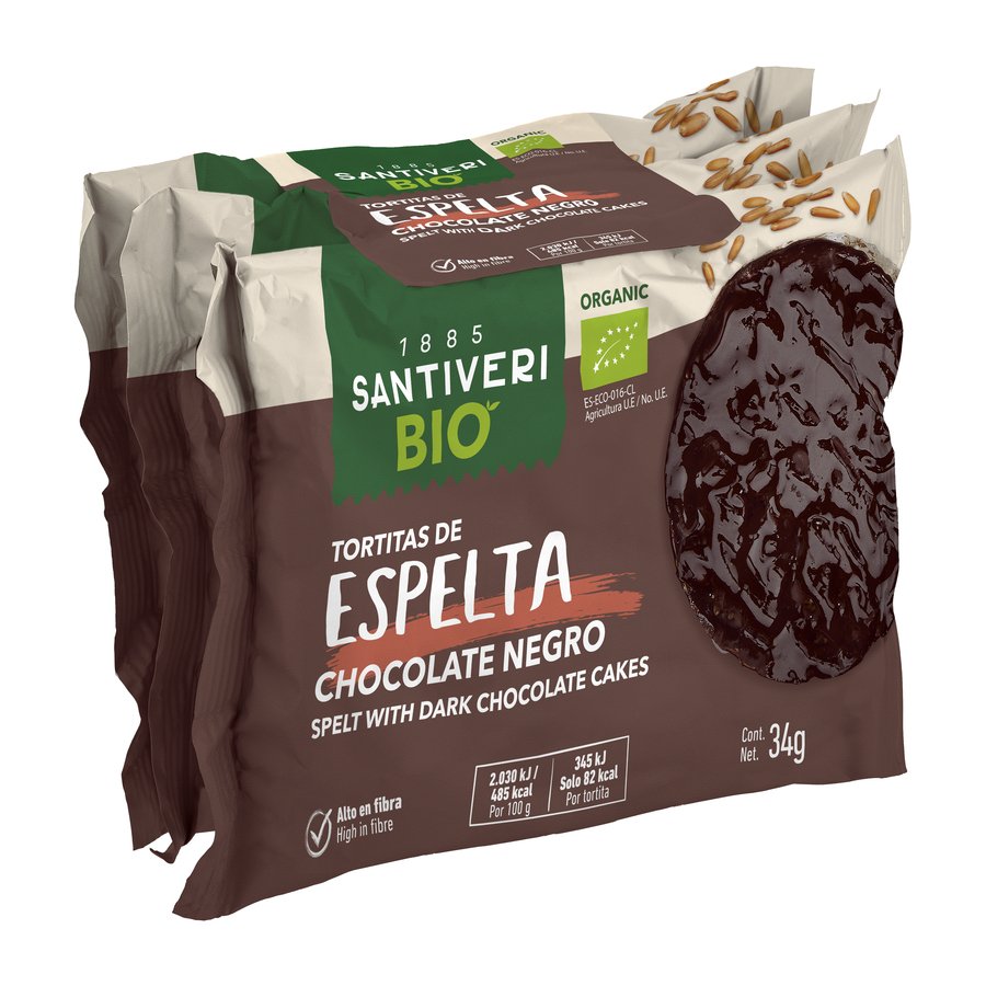 Tortitas de espelta SANTIVERI chocolate negro bio pack 3 x 34 g
