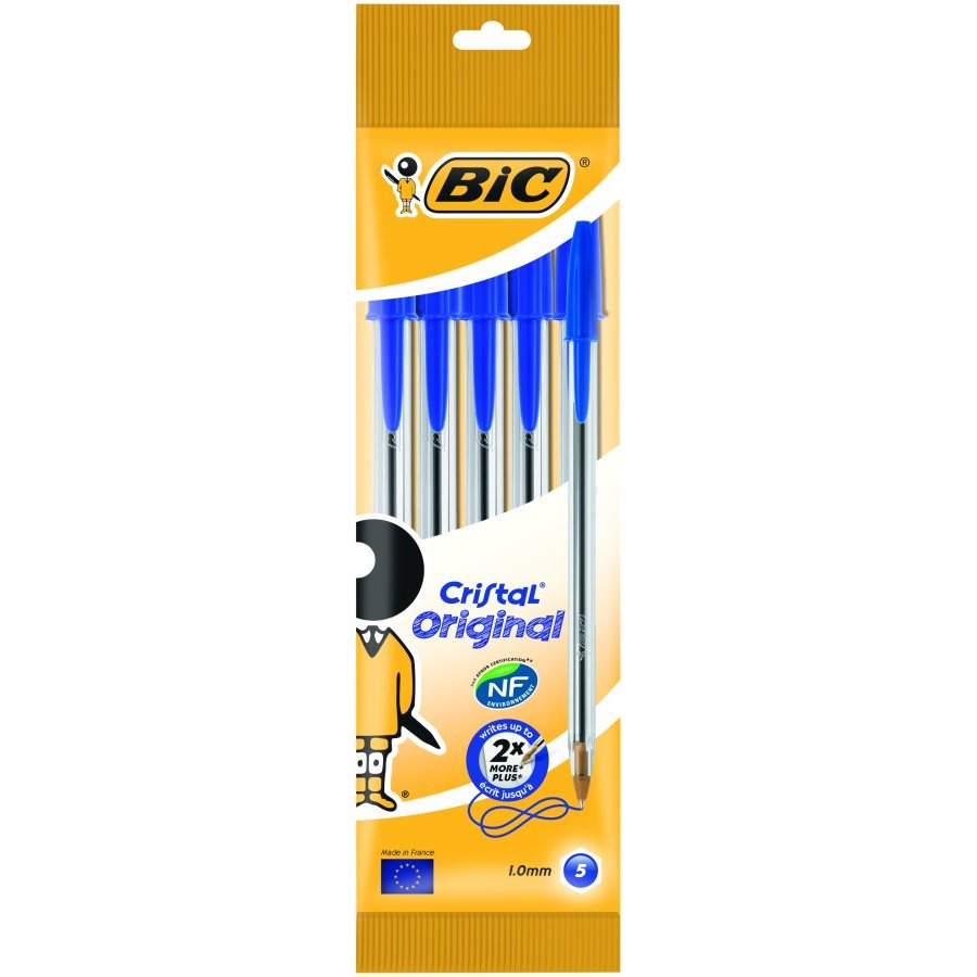 Bolígrafo BIC cristal azul  bolsa 5 unidades