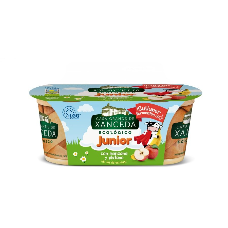 Leche fermentada CASA GRANDE DE XANCEDA Junior ecológica con plátano-manzana 2x125 g CASA GRANDE XANCEDA