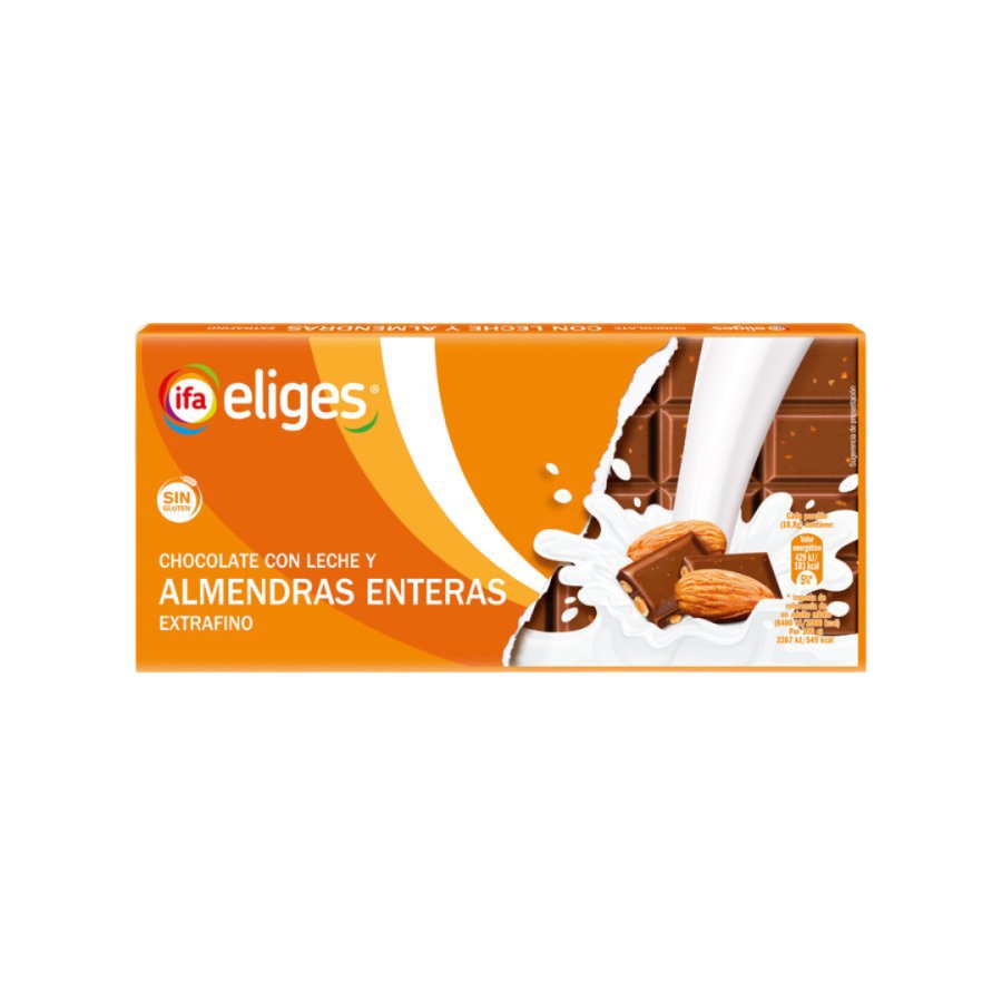 Chocolate con leche y almendras enteras IFA ELIGES Extrafino sin gluten tableta 150 g