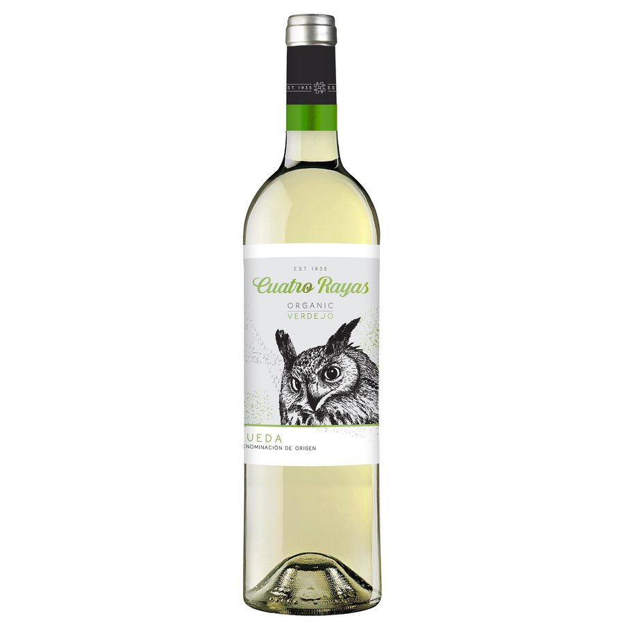 Vino blanco D.O.Rueda CUATRO RAYAS ecolóxico botella 75 cl