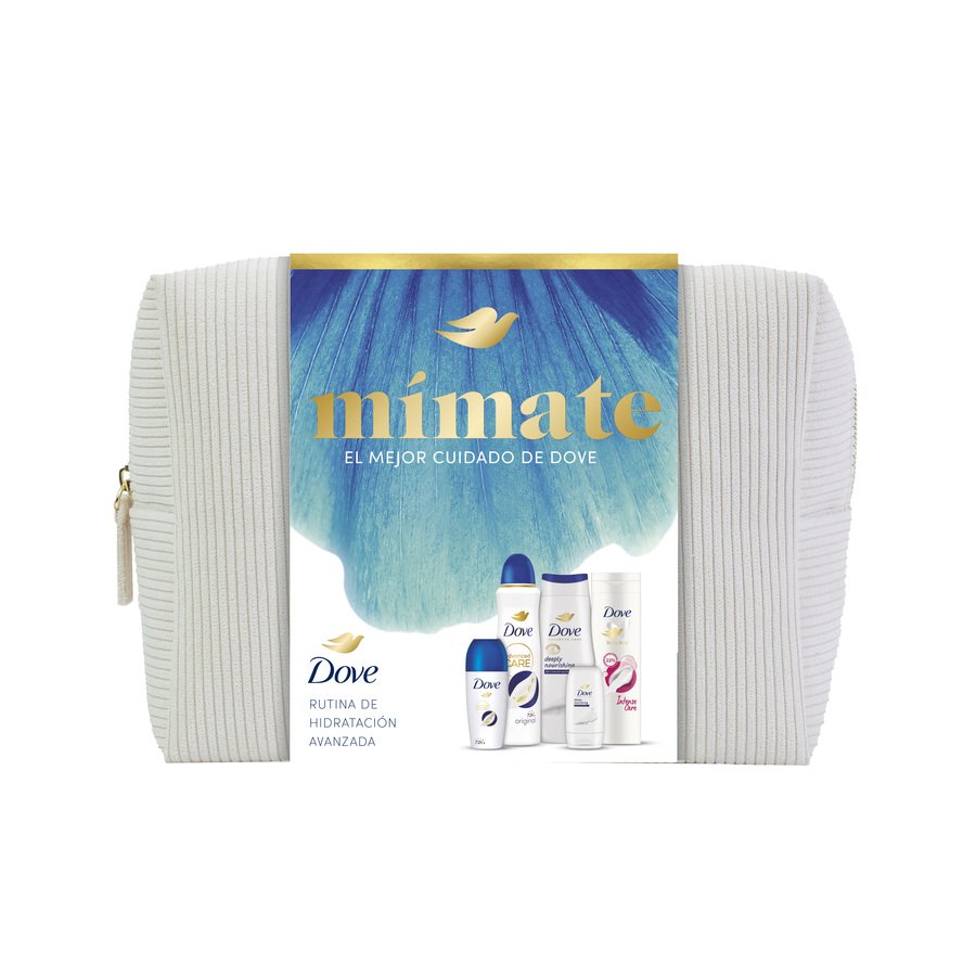 Neceser DOVE Mímate (gel 225ml + gel 55ml + loción 250ml + desodorante 150ml + roll on 50ml)
