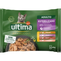 Alimento gato ULTIMA fit&delicious selección carne estirilizados 4x85 g