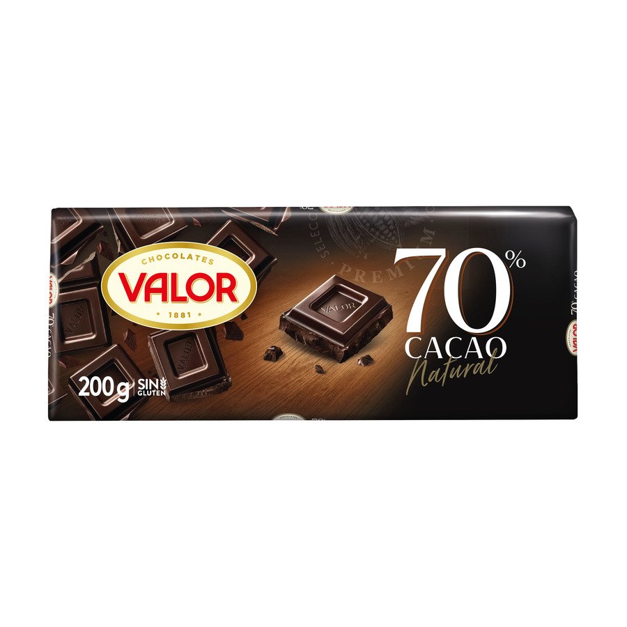 Chocolate negro VALOR 70% cacao sin gluten tableta 200 g