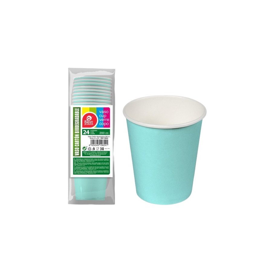 Bolsa 24 Vasos cartón bio aguamarina BEST 200 cc