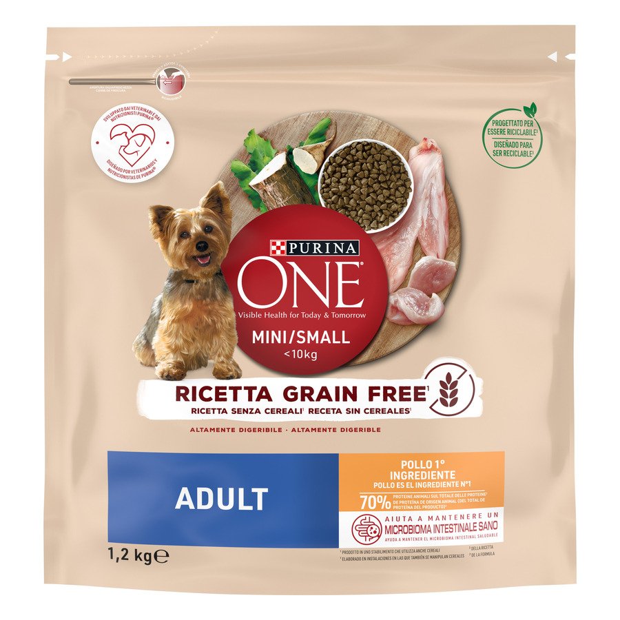 Alimento perro mini adulto PURINA ONE Grain Free pollo 1,2 kg