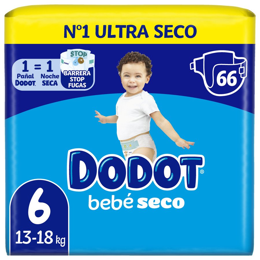 Pañal DODOT bebe seco 13-18K T/6 66 unidades